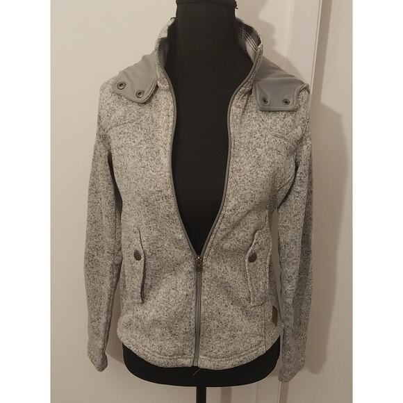 Eddie Bauer Women’s XS Gray Fleece Knit Hooded Jacket Quilted Sleeves & Full Zip - Picture 1 of 15